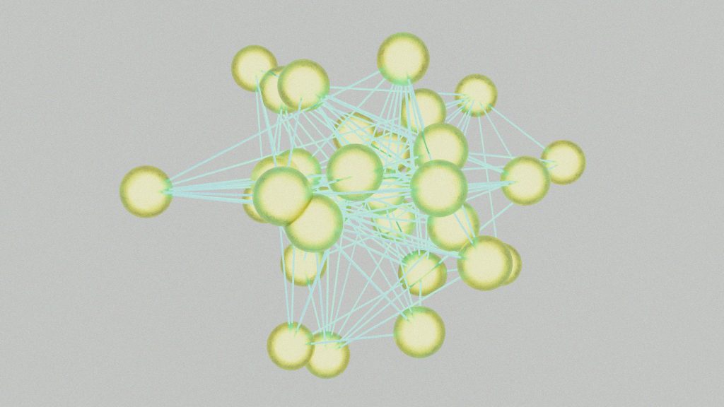Network graph visualization with interconnected nodes representing data relationships.